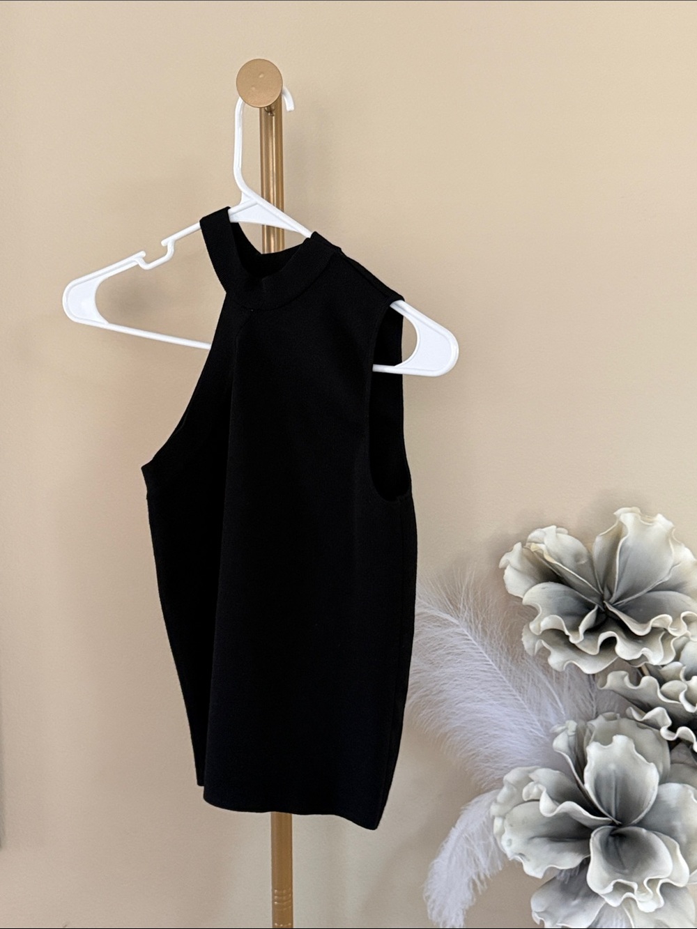 Zara Black Sleeveless Mock-Neck Top